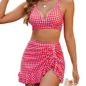 Blooming Jelly Women's High Waisted Retro Print Bikini Swim Skirt 2 Piece